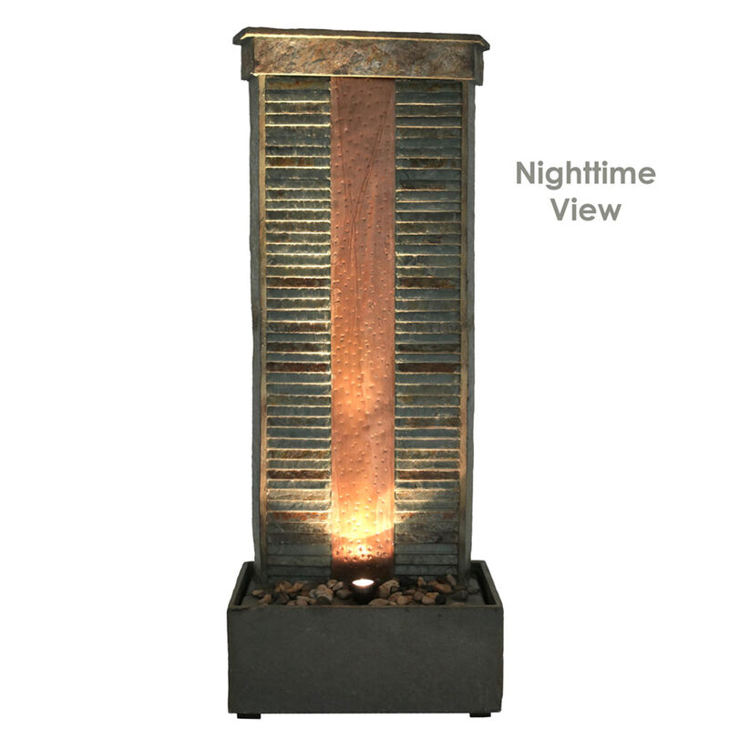 Sunnydaze Rippled Slate Indoor Water Fountain with LED Light - 48 in