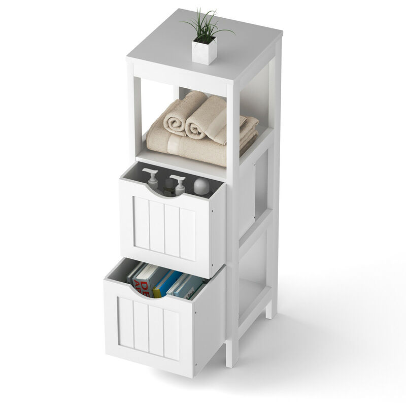 Costway Floor Cabinet Multifunction Bathroom Storage Organizer Rack w/2 Drawers
