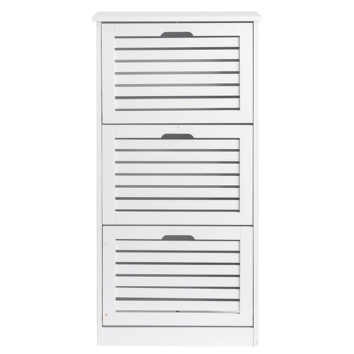 Louvered Shoe Cabinet with 3 Flip Drawers, Narrow Shoe Storage Organizer Louvered Shoe Cabinet with 3 Flip Drawers, Narrow Shoe Storage Organizer