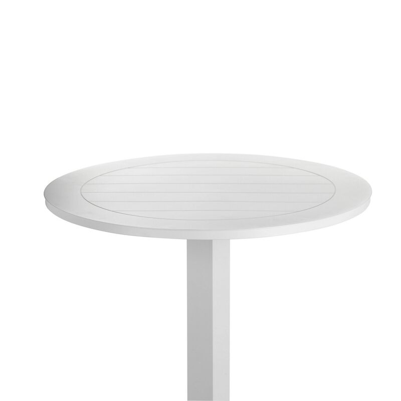 Keli 43 Inch Outdoor Bar Table, White Aluminum Frame, Foldable Design - Benzara