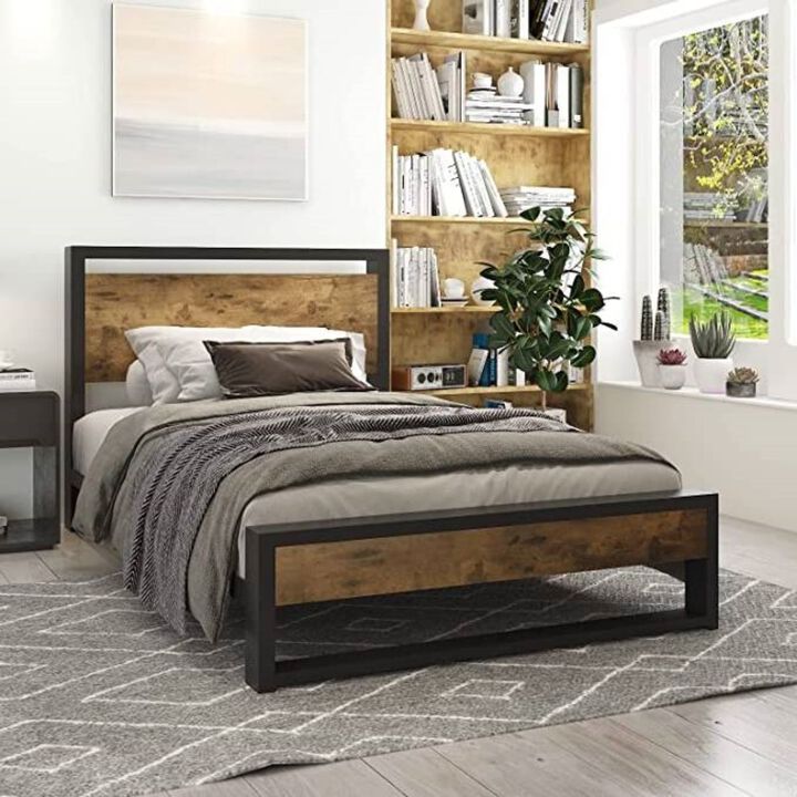 QuikFurn Twin Modern Farmhouse Platform Bed Frame with Wood Panel Headboard Footboard