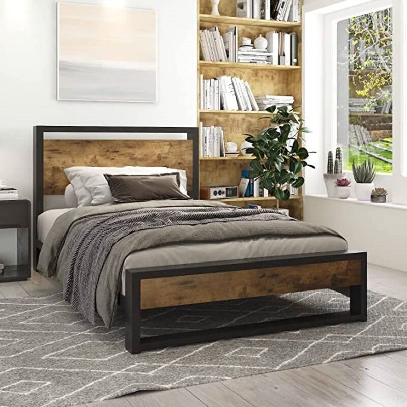 QuikFurn Twin Modern Farmhouse Platform Bed Frame with Wood Panel Headboard Footboard
