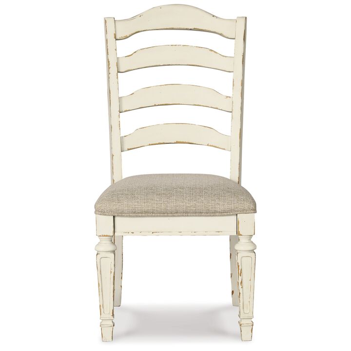 Alyn Dining Side Chair Set of 2, Ladderback, Distressed White Wood - Benzara