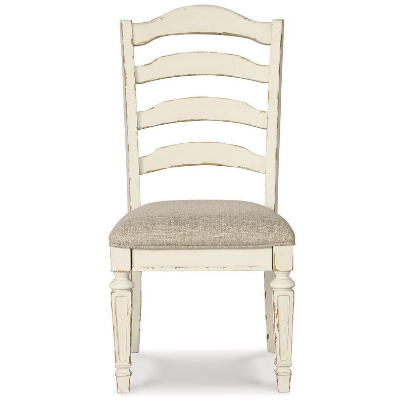 Alyn Dining Side Chair Set of 2, Ladderback, Distressed White Wood - Benzara