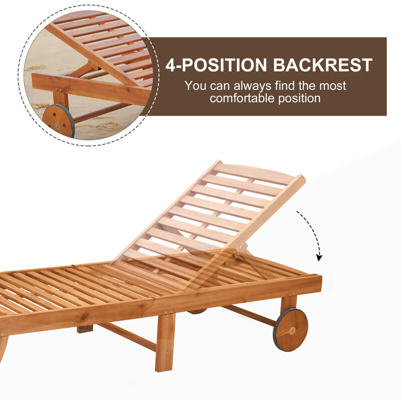 Wood Outdoor Folding Chaise Lounge Chair Beach Poolside Recliner Sunbed Wooden