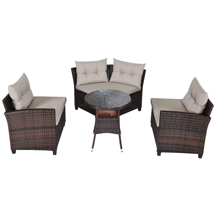 4 Pieces Outdoor Cushioned Rattan Furniture Set