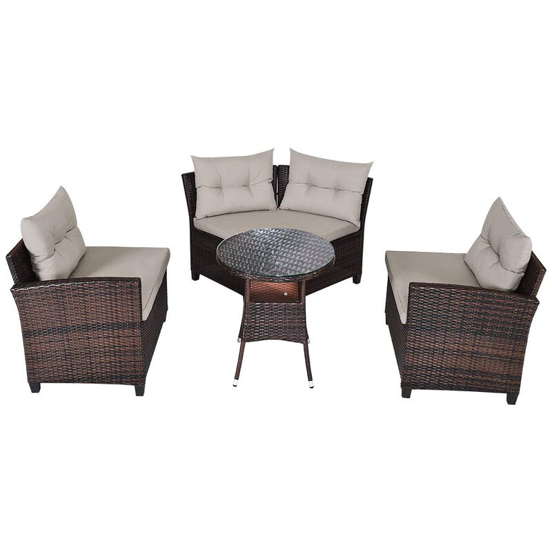 4 Pieces Outdoor Cushioned Rattan Furniture Set