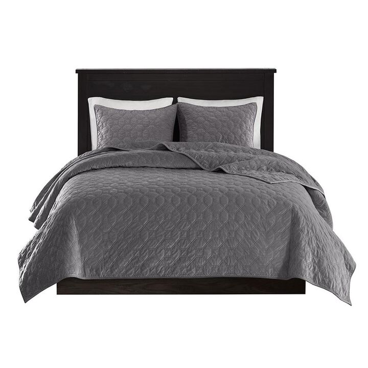 Belen Kox Grey Velvet Quilted Coverlet Set, Belen Kox