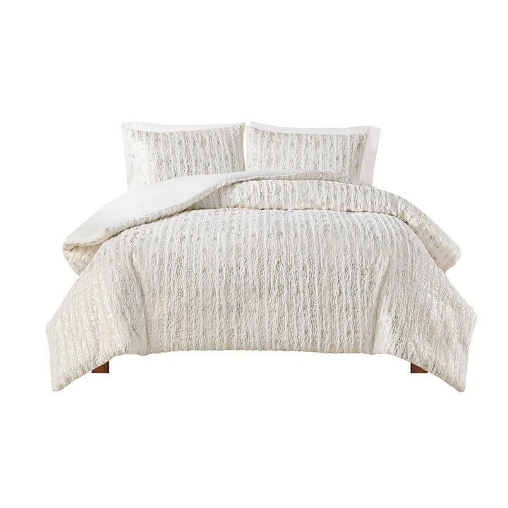 Gracie Mills Maelona Metallic Print Faux Fur Duvet Cover Set