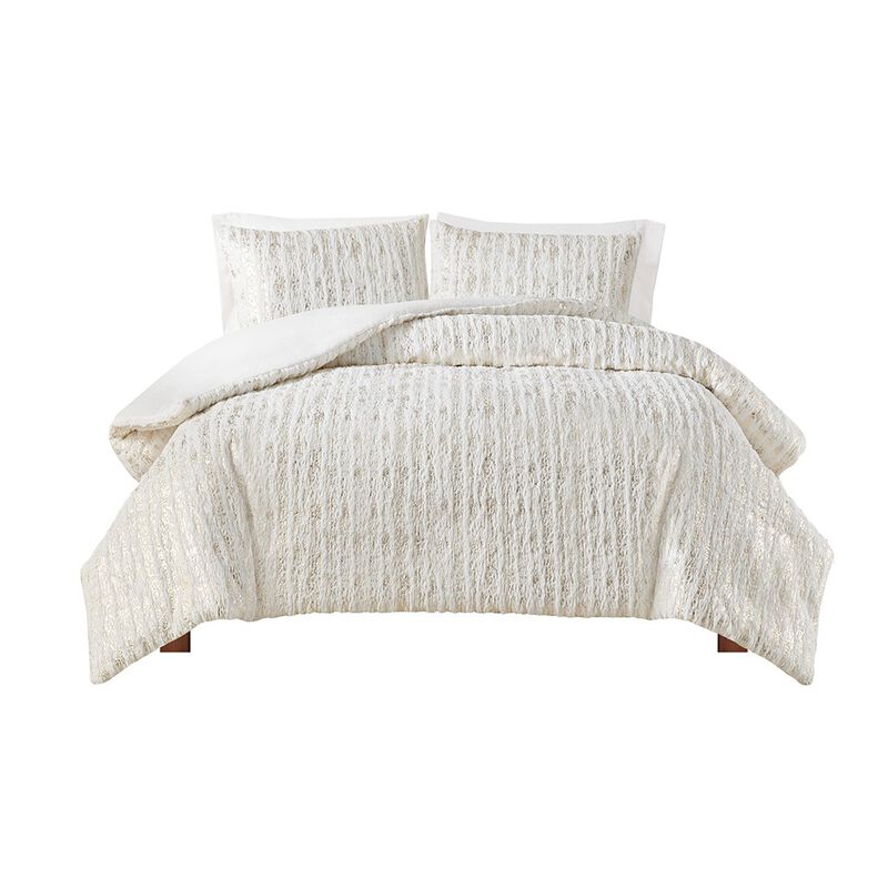 Gracie Mills Maelona Metallic Print Faux Fur Duvet Cover Set