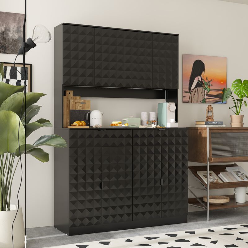 FUFU&GAGA Modern Black Storage Cabinet with Adjustable Shelves and Drawers, P2 MDF, with LED Lighting and USB Ports (46.8" W x 70.9" H x 15.6" D), Black