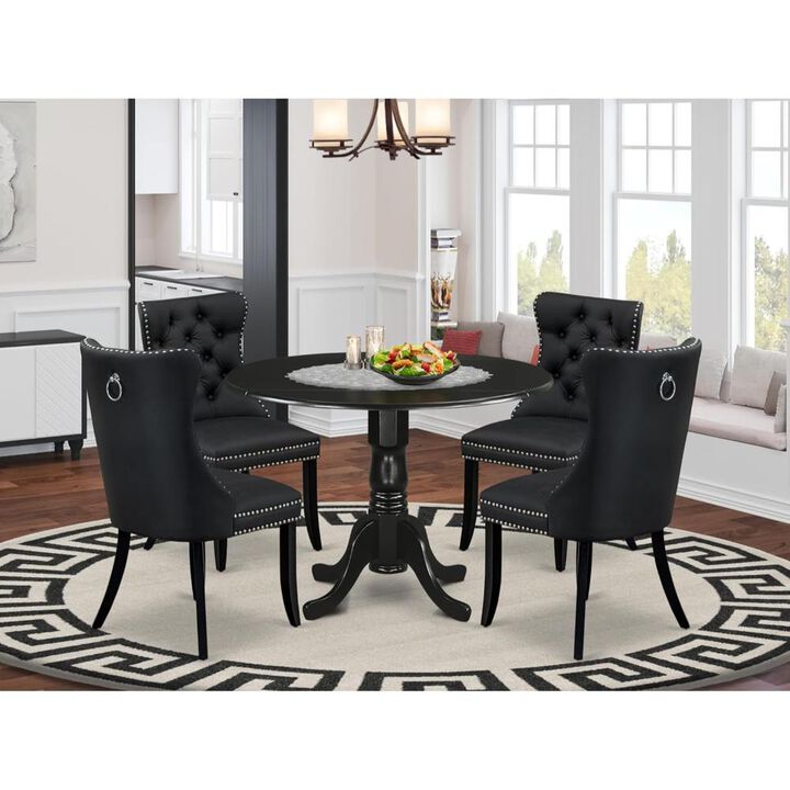 5 Piece Modern Dining Table Set Consists of a Round Kitchen Table with Dropleaf