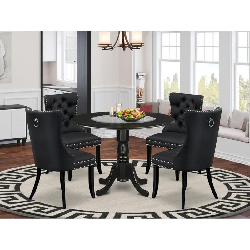 5 Piece Modern Dining Table Set Consists of a Round Kitchen Table with Dropleaf