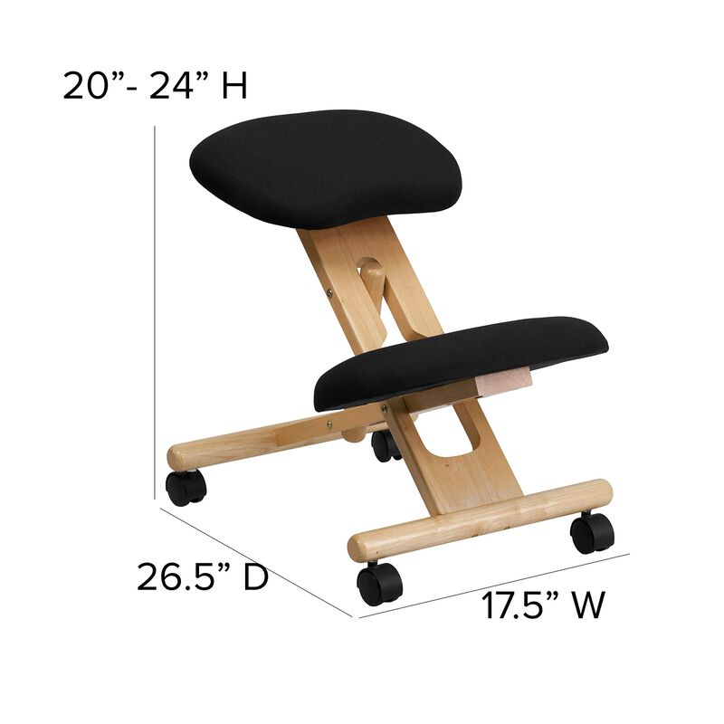 Flash Furniture Posey Mobile Wooden Ergonomic Kneeling Office Chair in Black Fabric