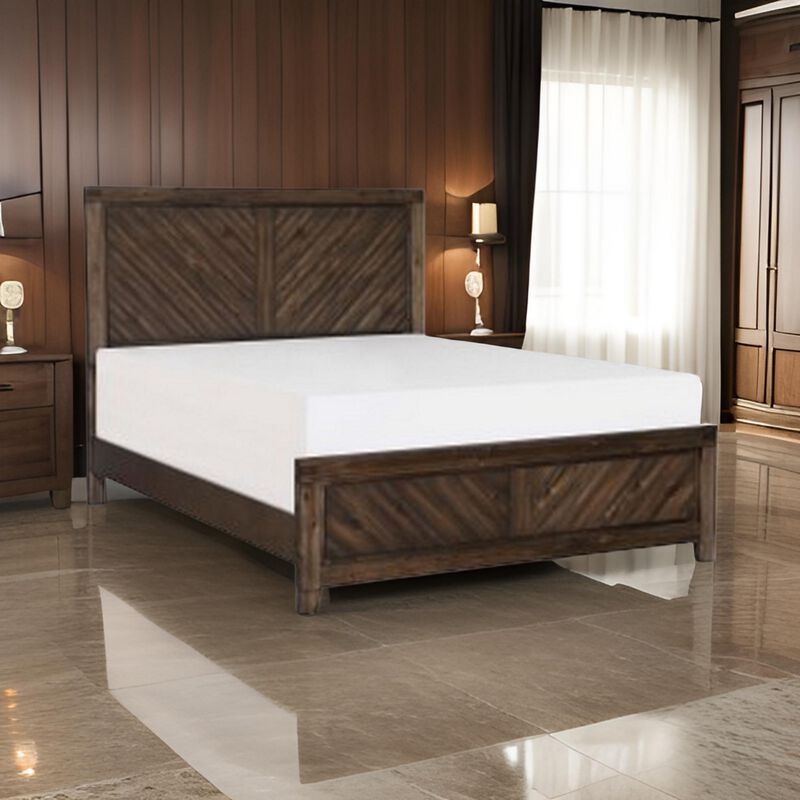 Bitsy Modern Queen Bed, Angled Plank Design, Tapered Legs, Espresso Finish - Benzara