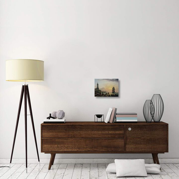 A Calm at a Mediterranean Port-Canvas Art-16x12