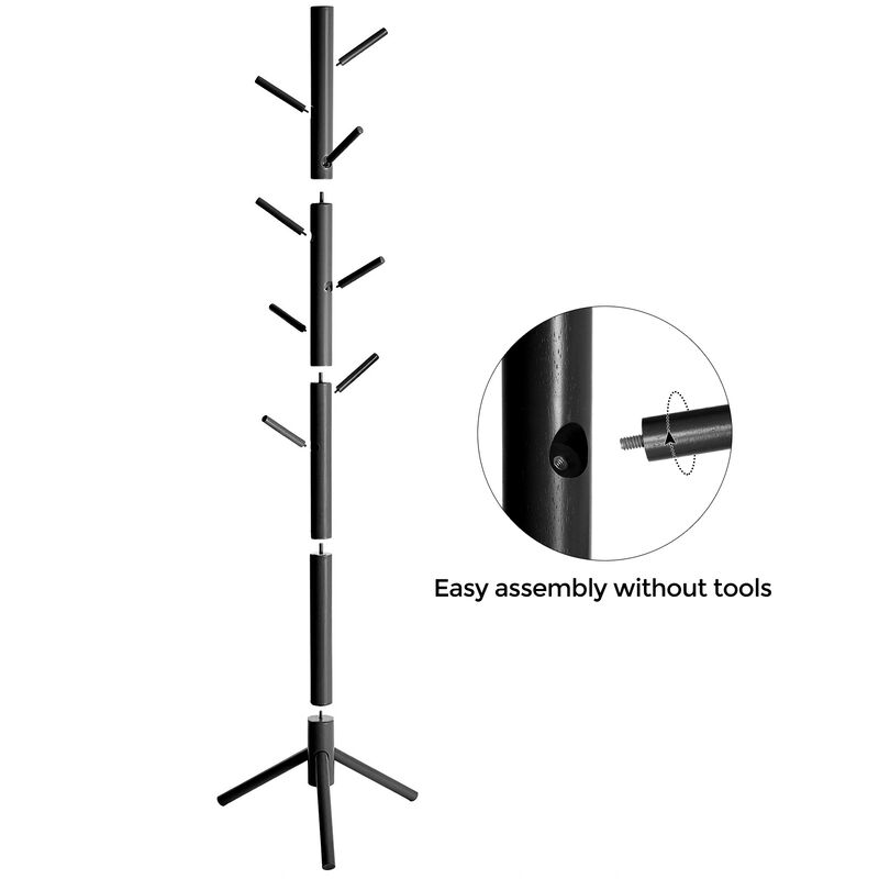 Coat Rack with 8 Hooks, Solid Wood Coat Tree Free Standing, 18.5 Inch Dia Base, for Clothes