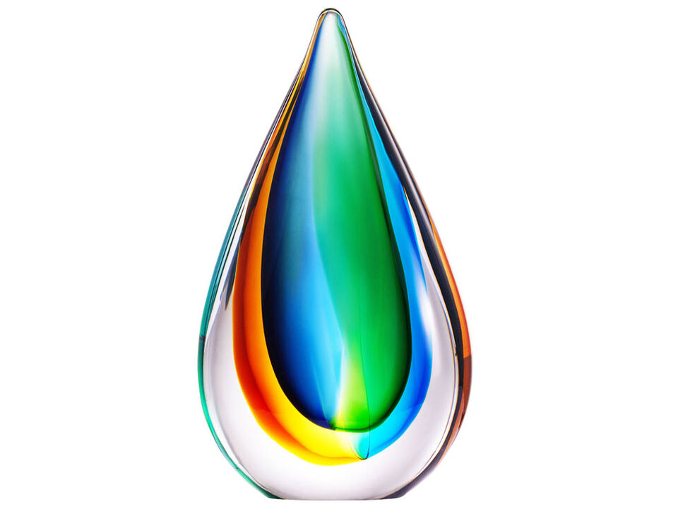Hand Blown Teardrop Sommerso Art Glass Sculpture