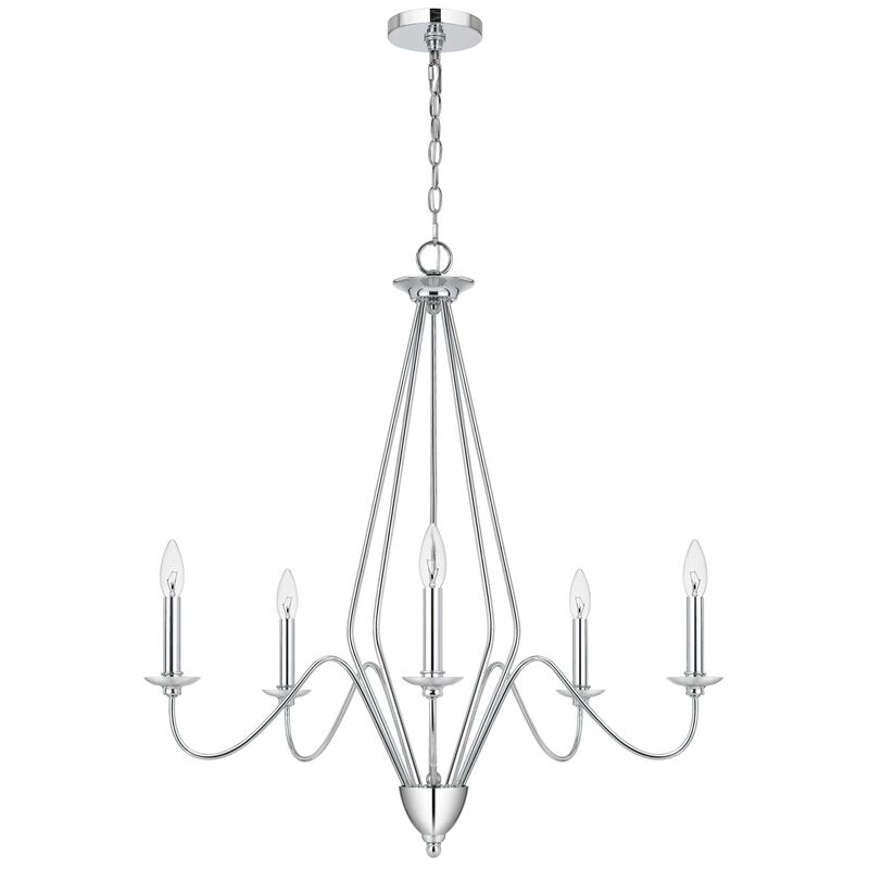 Wehy 30 Inch Chandelier w Canopy, Chrome Metal, Candelabra Design - Benzara