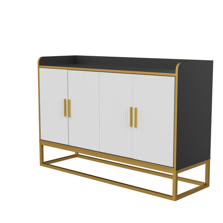 Modern Kitchen Buffet Storage Cabinet Cupboard Gloss With Metal Legs For Living Room Kitchen (Black)