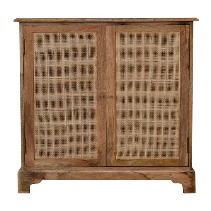 Solid Wood 2 Door oak-ish Woven Lounge Cabinet