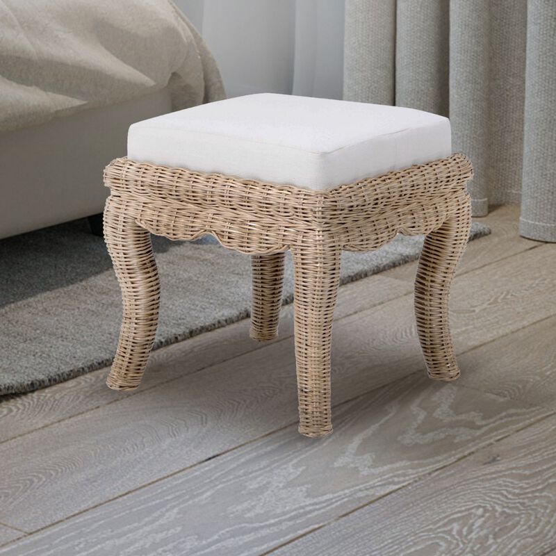 Rowan Bohemian Designer Woven Rattan/Wood Vanity Stool