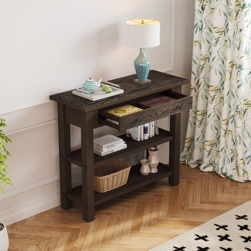 Clihome Entryway Table with Storage, Retro Console Table with Drawer and Two Sturdy Shelves for Entryway, Living Room (Navy)