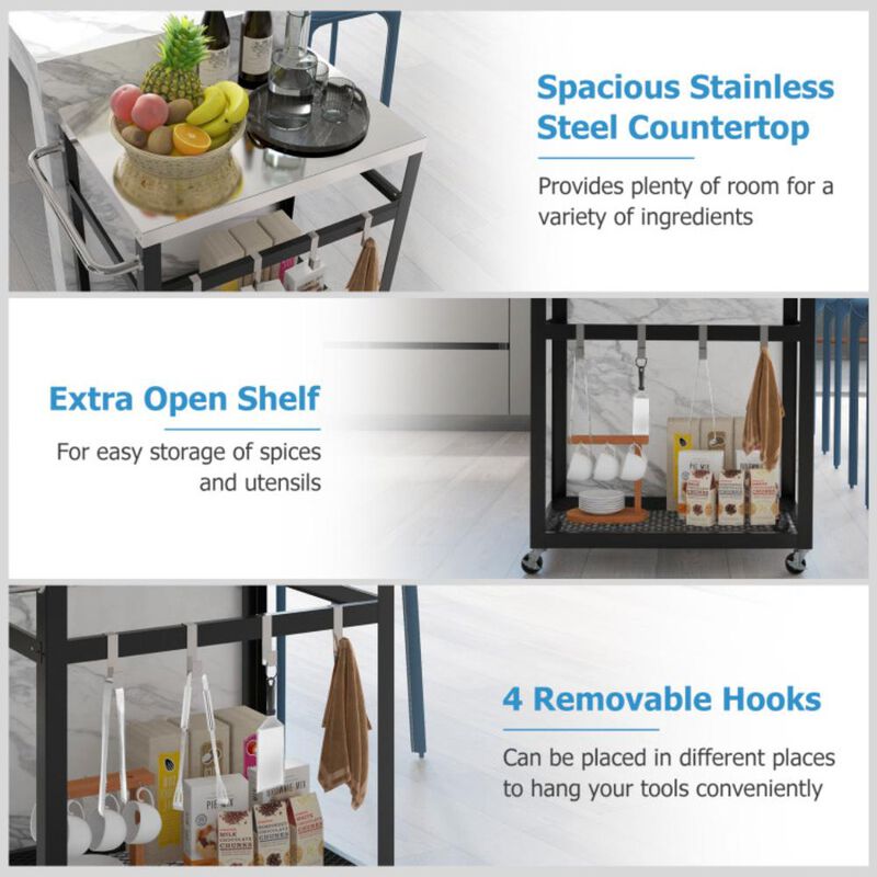 Hivvago 2-Tier Stainless Steel Grill Cart with 4 Hooks and Wheels BBQ Table