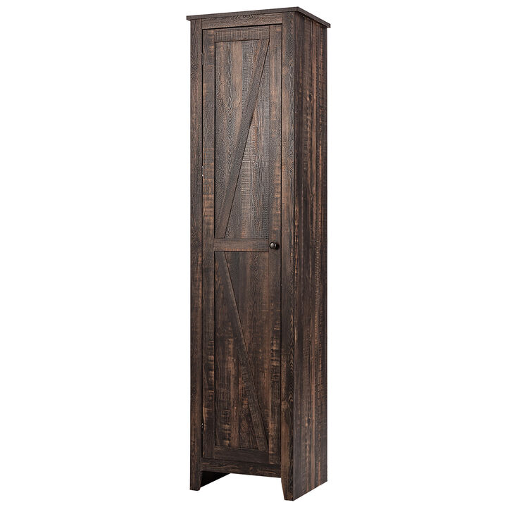 Costway Linen Tower Bathroom Storage Cabinet Tall Slim Side Organizer w/ Shelf Black