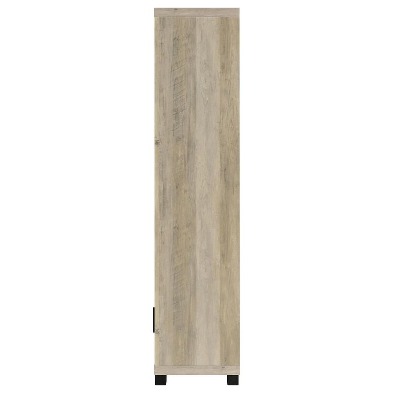Sac 71 Inch Media Pier Tower with 3 Shelves and Cabinet, Antique Pine Wood - Benzara