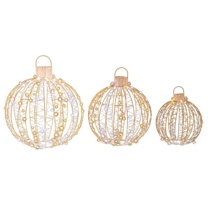 Hivvago 3 Pack Christmas LED Light Balls with Cable Ties and 6 Stakes-Golden