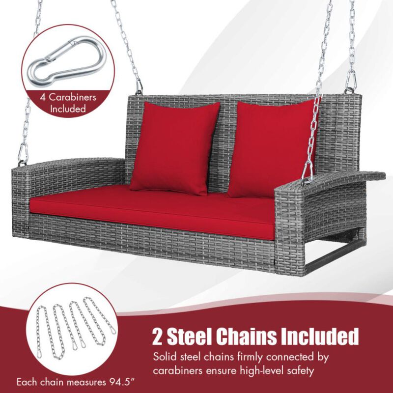 Hivvago 2-Person Patio PE Wicker Hanging Porch Swing Bench Chair Cushion 800 Pounds