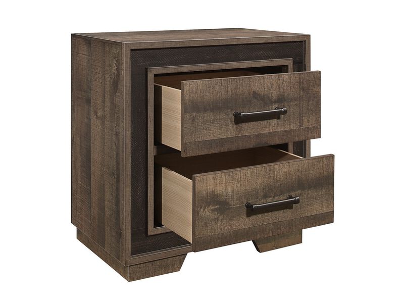 Wooden Nightstand with Sled Base and Metal Bar Pulls, Brown - Benzara
