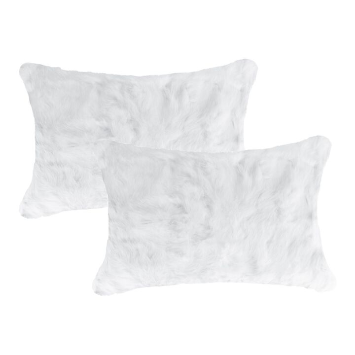Hivvago Set Of Two 12" X 20" White Rabbit Natural Fur Throw Pillows