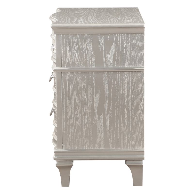 Inz 32 Inch 3 Drawer Nightstand, Elegant Trim Details, Silver Finish -Benzara