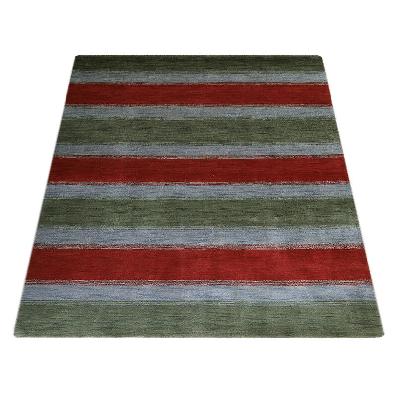 RUGSOTIC CARPETS HAND KNOTTED LOOM WOOL ECO-FRIENDLY AREA RUGS  - 8'x10', Rectangle, Green Blue Color, Contemporary Modern Design, High Pile Thick Handmade Anti Skid Rugs for Living Room (L00214)
