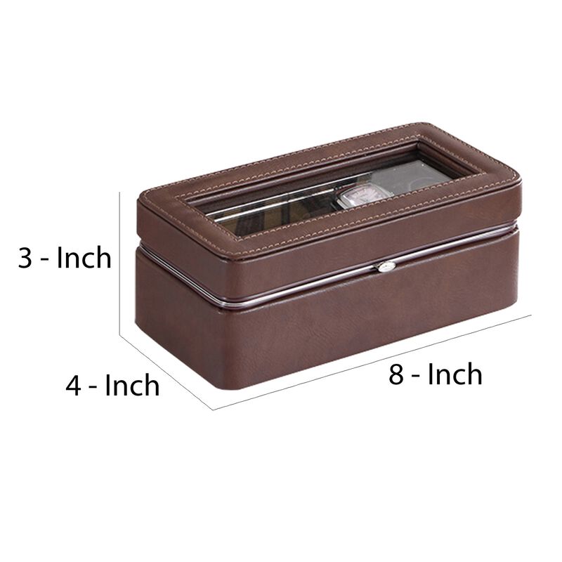 Watch Case with 4 Slots and Removable Cushions, Brown - Benzara