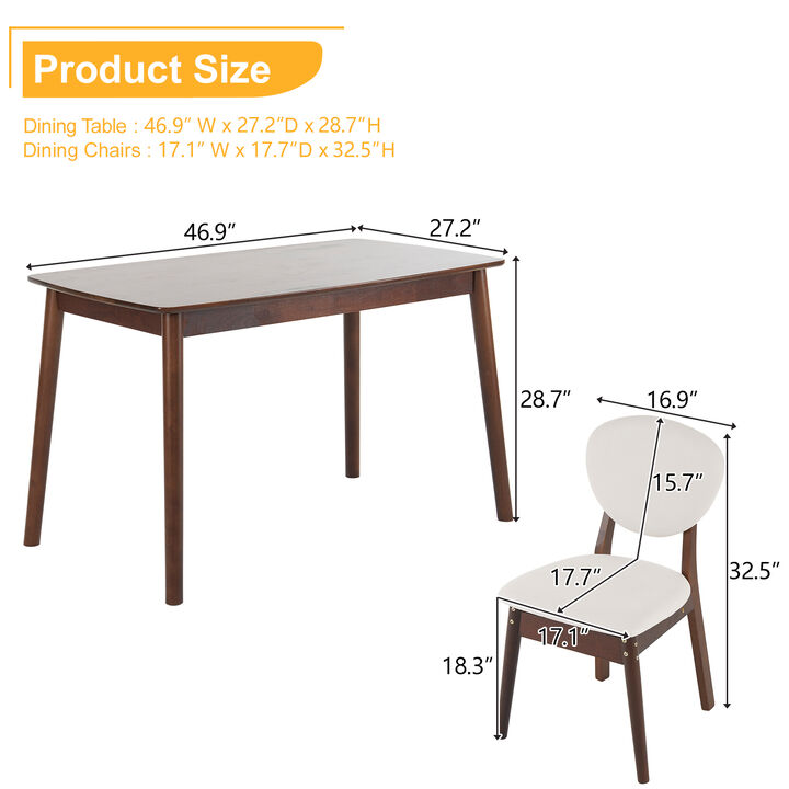 5-Piece Wooden Dining Set, Rectangular Rubber Wood Table with Upholstered Chairs