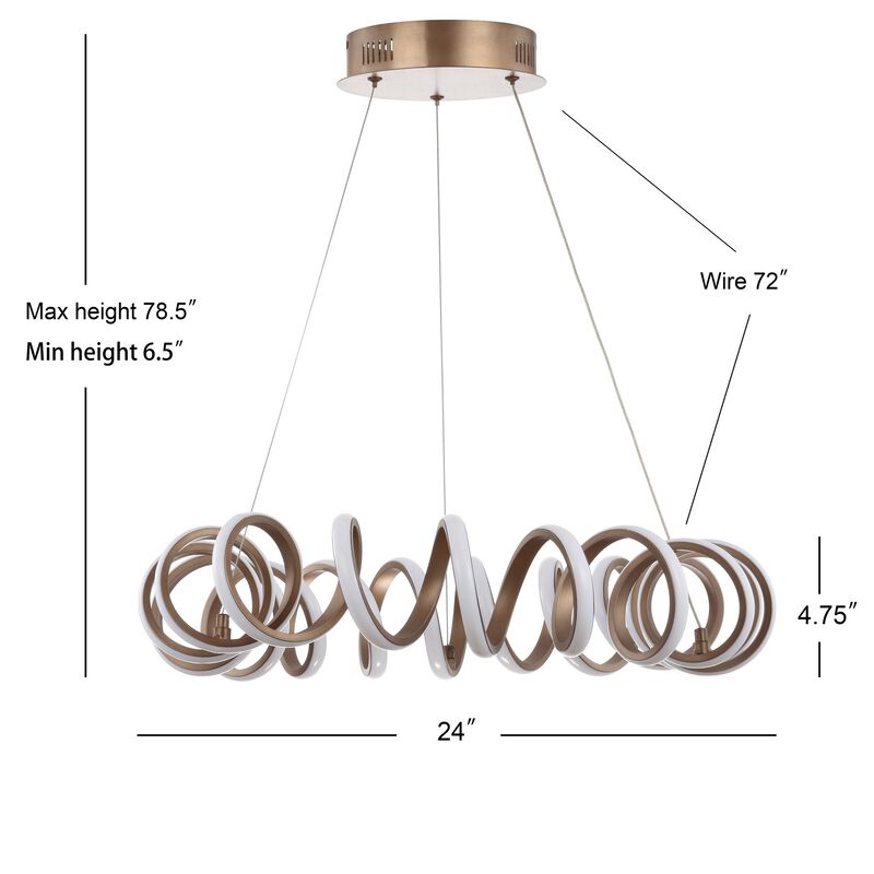 Cursive Adjustable Spiral Integrated LED Metal Chandelier Ceiling Light