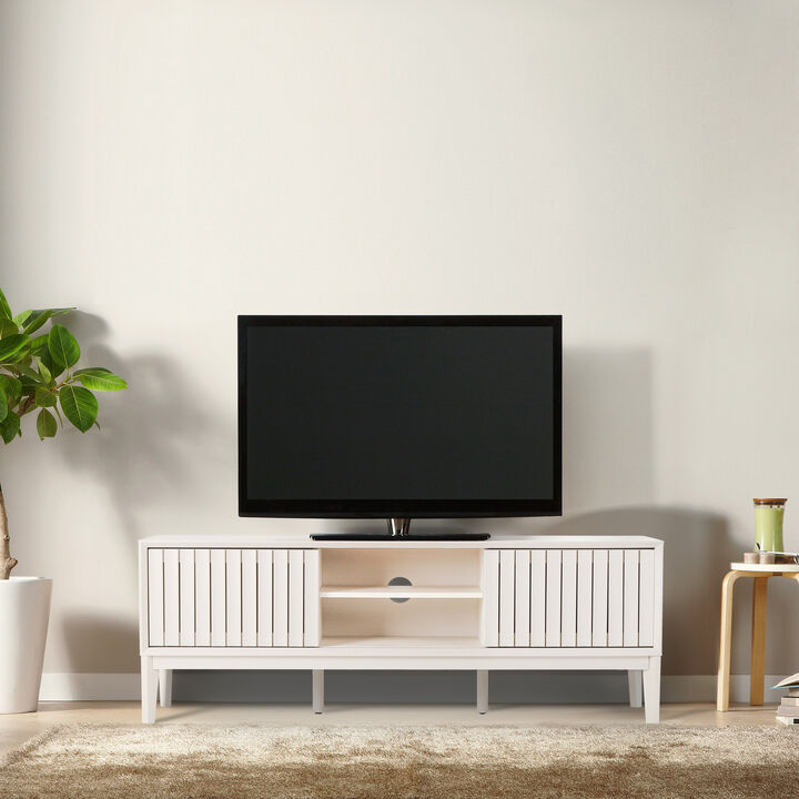 Gennaro Farmhouse 3-Storage Sliding Door TV Stand Fits TVs with Cable Management