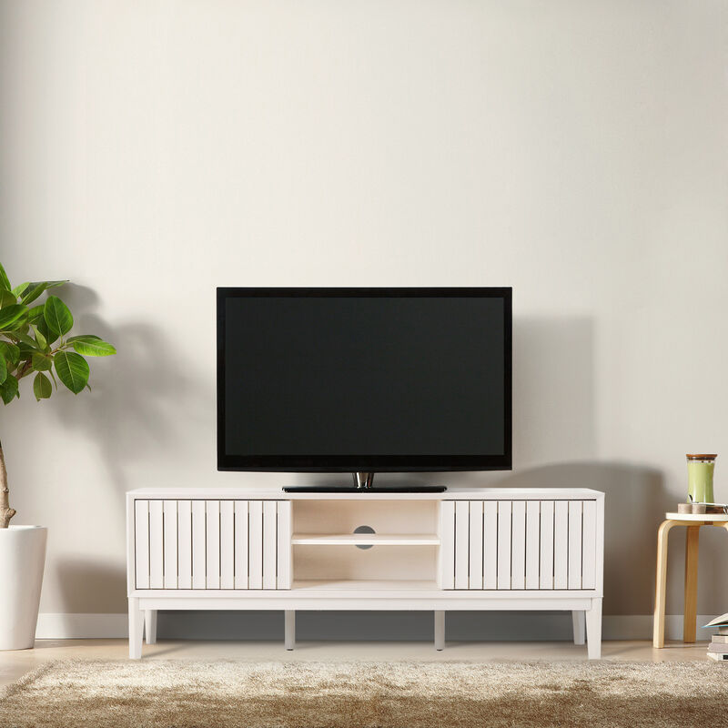 Gennaro Farmhouse 3-Storage Sliding Door TV Stand Fits TVs with Cable Management