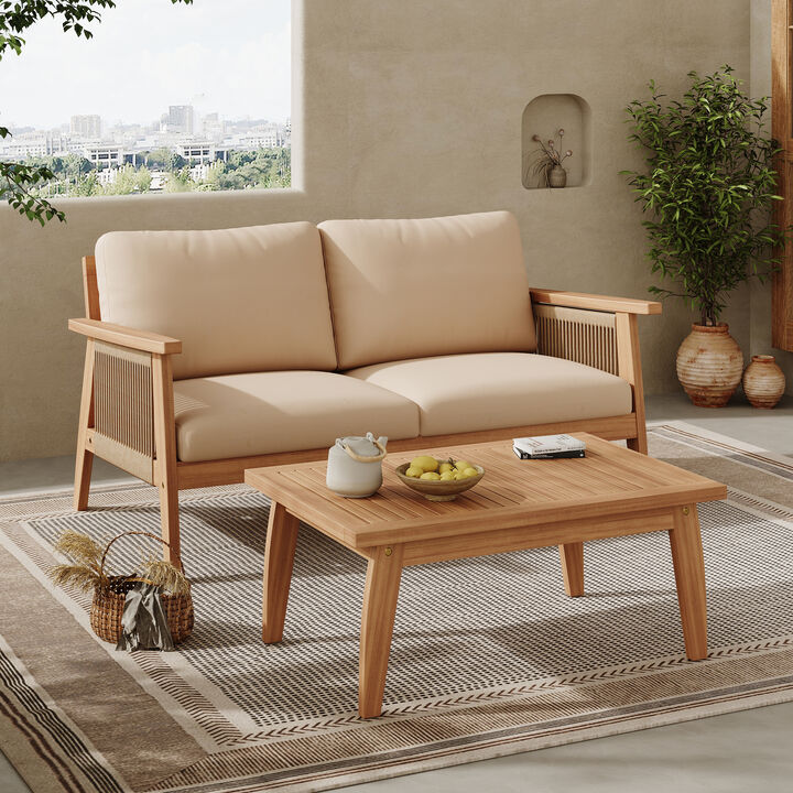 Merax Outdoor 2-piece Acacia Wood Sofa Table Set