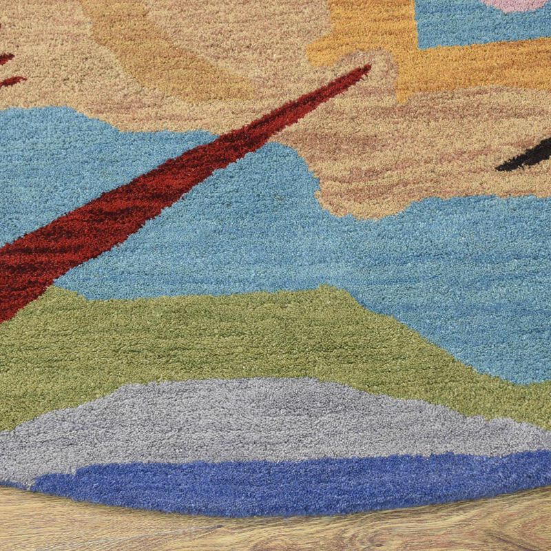 RUGSOTIC CARPETS HAND TUFTED WOOL ECO-FRIENDLY AREA RUGS  - 8'x8', Round Shape, Multicolor, Geometric Modern Design, High Pile  Handmade Anti Skid Area Rugs for Living Room, Bed Room (K00S16)