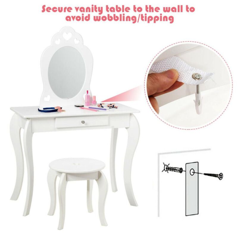 Hivvago Kids Princess Makeup Dressing Play Table Set with Mirror