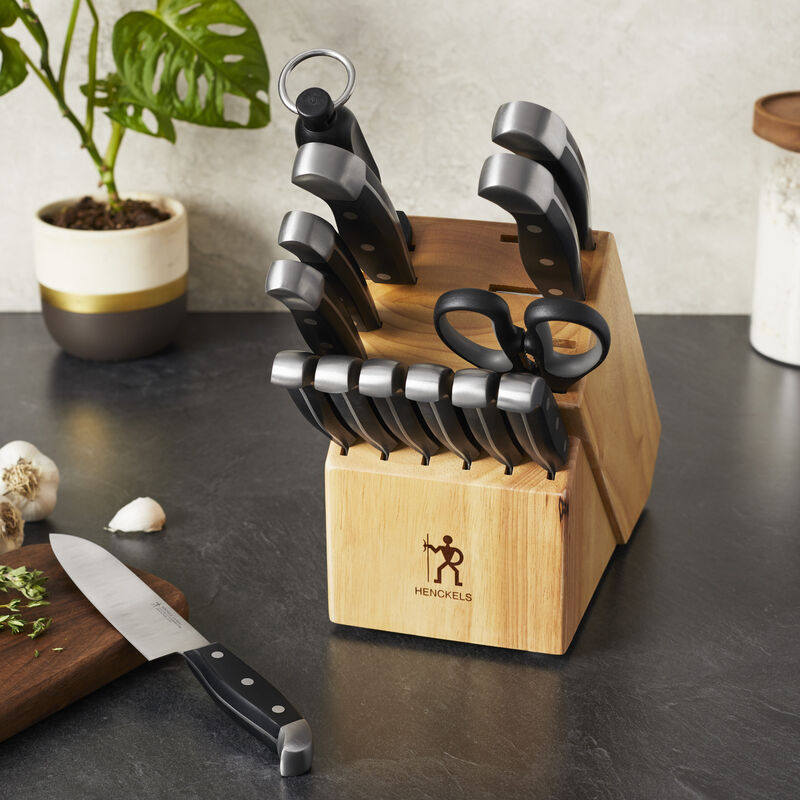 Henckels Statement 15-pc Kitchen Knife Set with Block, Chef Knife, Steak Knife set, Kitchen Knife Sharpener, Light Brown, Stainless Steel