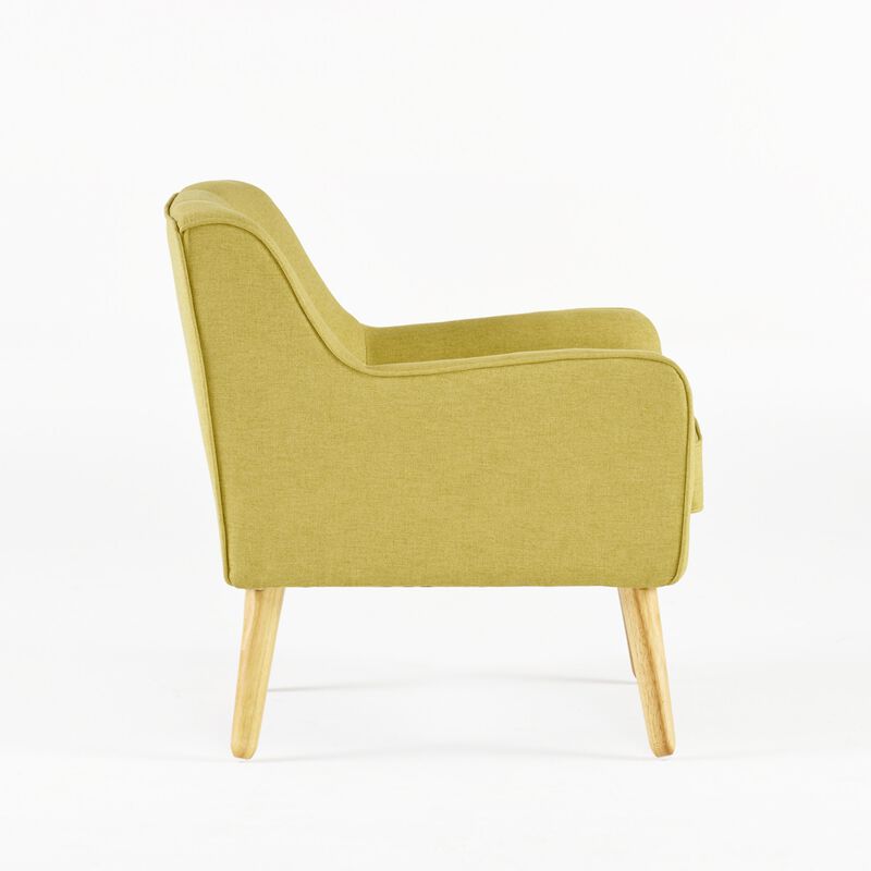 Tilo Accent Armchair, Modern Yellow Fabric, Splayed Birch Wood Legs - Benzara