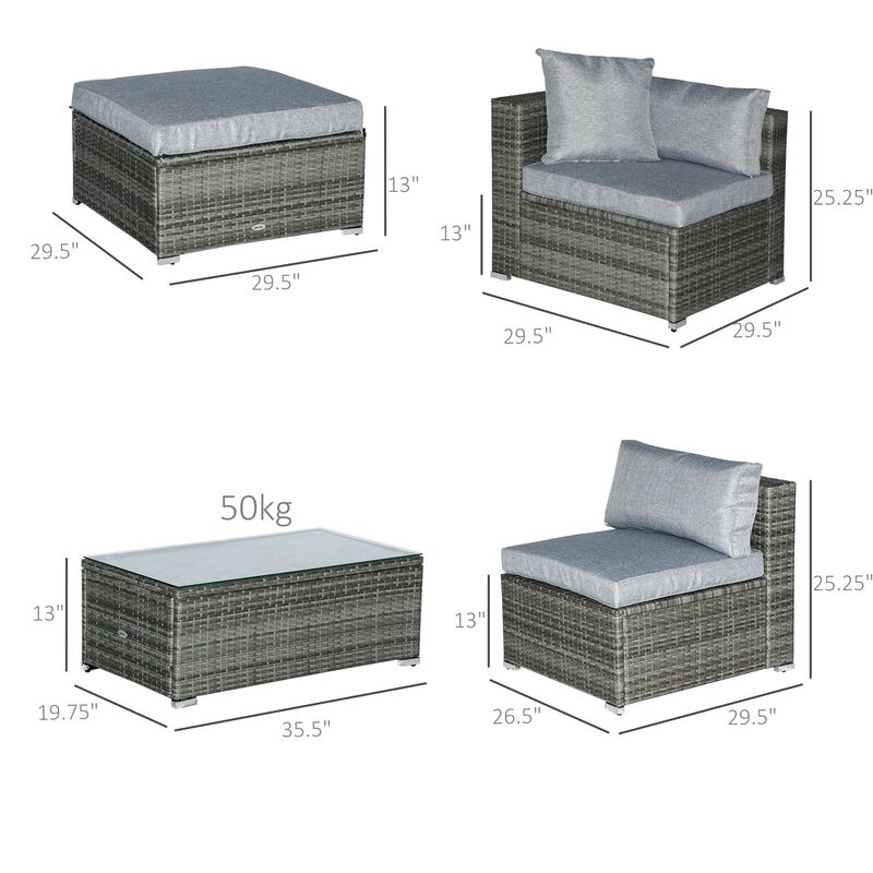 5 Piece Outdoor Patio PE Rattan Wicker Sofa Conversation Set Sectional Furniture Set