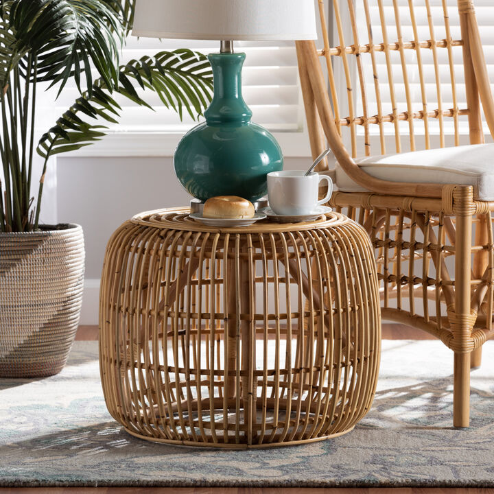 Baxton Studio Maverick Modern Bohemian Natural Brown Rattan End Table