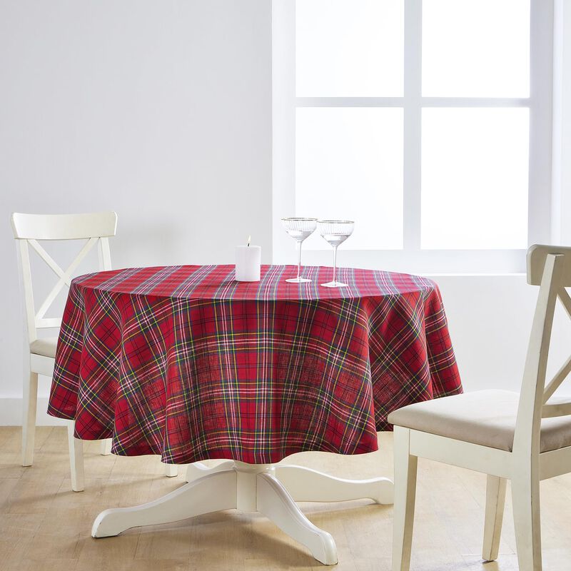 Solino Home 100% Pure Linen Round Tablecloth |Classic tartan Plaid