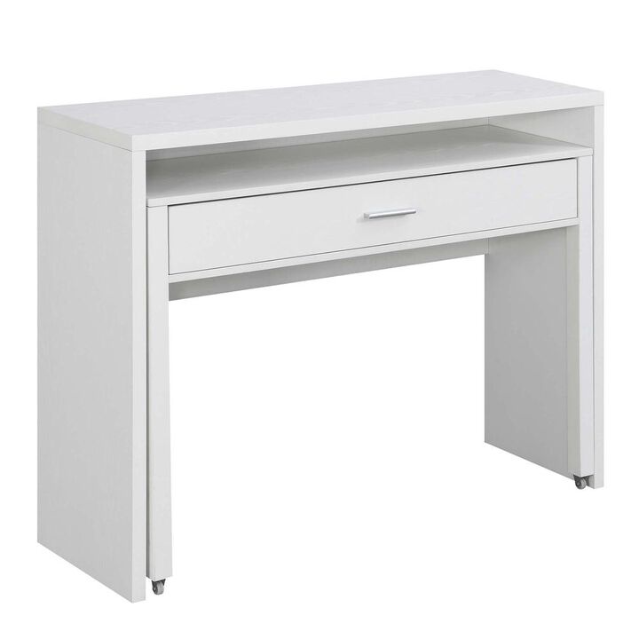 Convenience Concepts Newport JB Console/Sliding Desk with Drawer and Riser, White